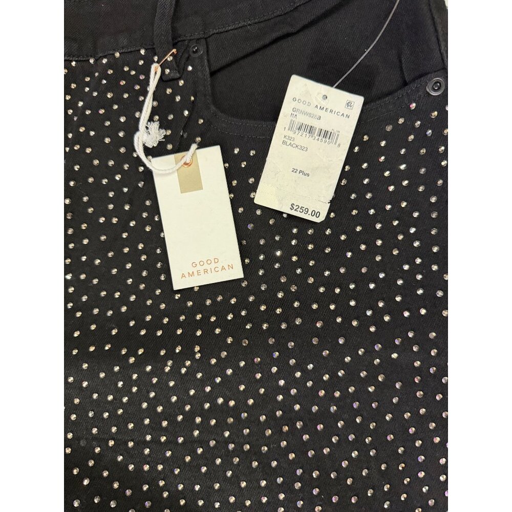 NWT Good American Good Ease Rhinestone Wide Leg Jeans Black Size 22 Plus - Picture 6 of 6